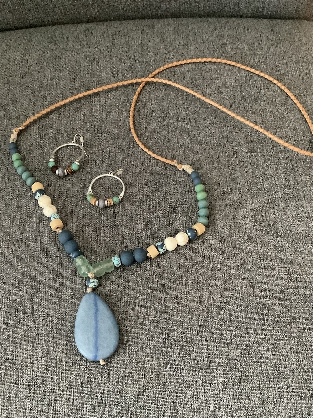J. Jill Blue Teardrop Pendant Beaded Necklace with Hoop Earrings